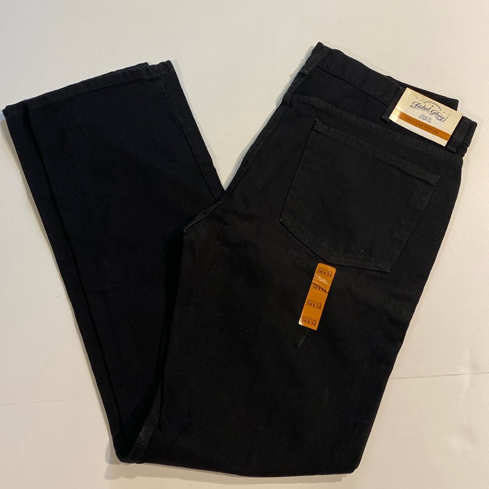 Faded Glory SZ 38 x 34 Black Denim Cotton Jeans Straight Leg New